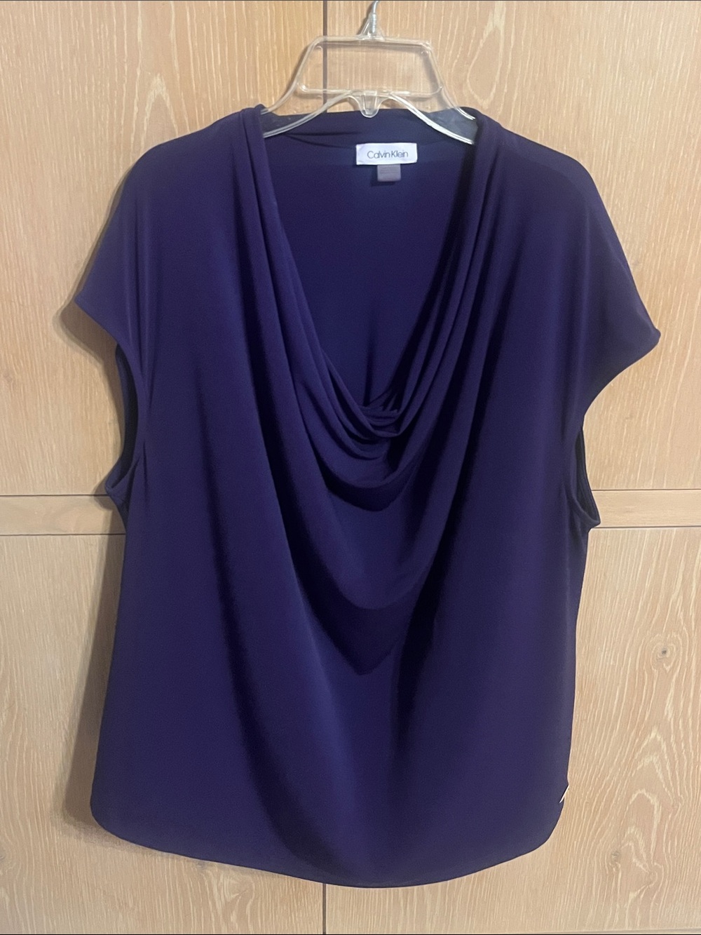 Calvin Klein Draped Cowl Neck Cap-Sleeve Top — Deep Purple
